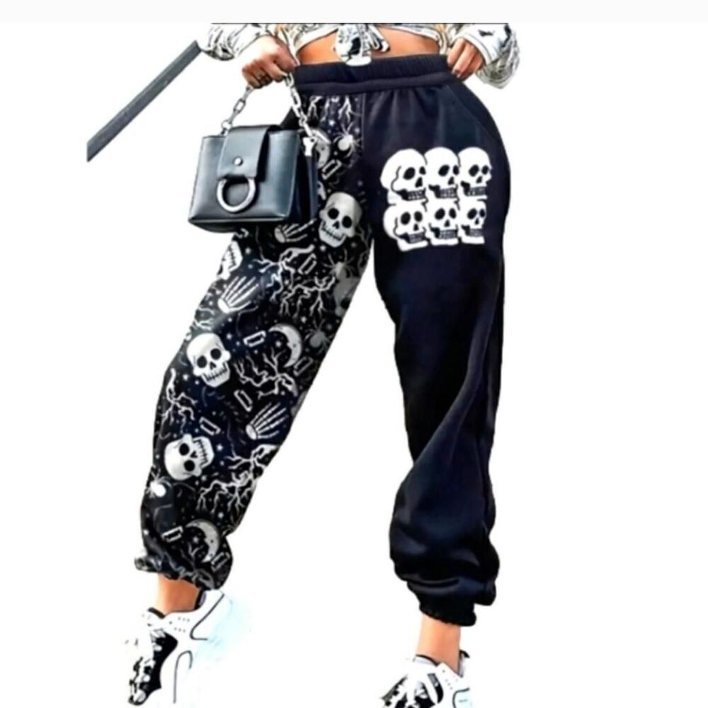 Ladies Plus Size Soft Printed Black Joggers Size 1x